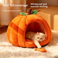Coussin pour animaux de compagnie semi-fermé chaud pour l'automne et l'hiver, en forme de citrouille, rembourré en coton PP, amovible et lavable, pour l'extérieur