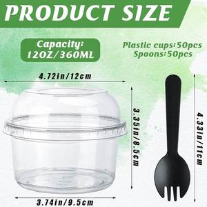 Wholesale Transparent PET <b>Plastic</b> Yogurt Food Containers 12oz/16oz/24oz 90mm Diameter Deli <b>Cups</b> Lid Single Wall Fruit Deli - Product Image 2