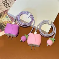 Korean Kawaii Cute 3D Pink Purple Tulip USB Charger Data Protection Case pour Apple 18W 20W Made Durable Silicone Spiral Charger