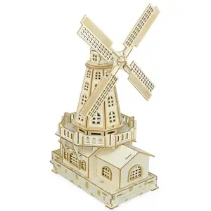 בניינים מפורסמים בעולם מכאני הולנדי טחנת רוח 3D עץ חידות DIY הרכבה בנאי ערכת צעצוע לילדים בני נוער מבוגרים