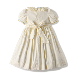 Usine personnalisée marque classique enfants fait à la main smocks robe en coton col à volants à manches courtes robes bébé fille robes smockées - Product Image 2