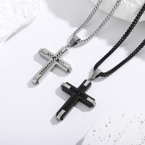 Mens <b>Cross</b> Pendant Necklace Stainless Steel Curb <b>Chain</b> Christian Faith Hip Hop Fashion Jewelry Non Tarnish Waterproof Gift - Product Image 2