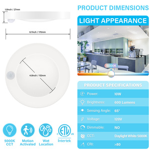Plafonnier LED rond de 4 pouces avec détecteur de mouvement PIR, plafonnier encastré à profil bas pour intérieur, emplacement humide, ETL - Product Image 4