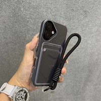 Étui de téléphone de luxe avec porte-cartes et dragonne pour iPhone 11 12 13 14 15 16 17 Pro Max Plus Air, coque antichoc transparente