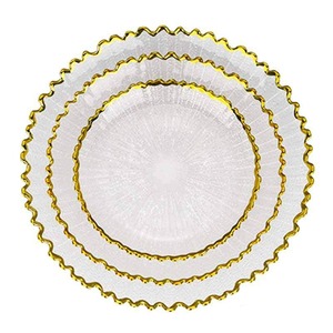 Assiettes de présentation plates en <span class=keywords><strong>verre</strong></span>, bord doré, en forme de plume, pour steak, fruits, desserts, et service de collations, pour dîner de mariage - Product Image 3