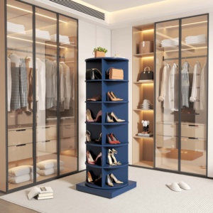 Portascarpe girevole a 6 livelli torre mensola in legno a 360 ° per la casa contiene 35 paia di scarpe - Product Image 1