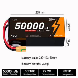 แบตเตอรี่โซลิดสเตทคุณภาพสูง 6s 50000 มิลลิแอมป์ แบบซอฟต์แพ็ค 6s 12s 25c 22.2v 44.4v สำหรับโดรน 50000mAh, OEM 6s 50000mah - Product Image 5
