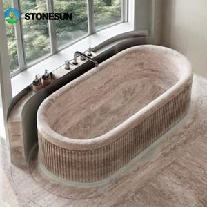StoneSun Luxus Maßgefertigte Form Rund Oval Handgeschnitzte Natürliche Marmor Freistehende Vietnam Beige Travertin Badewanne - Product Image 3