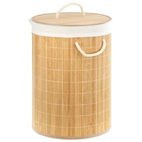 Panier à linge en bambou et rotin avec couvercle, panier à linge en bois tressé avec doublure en tissu amovible, poignées en corde, panier de rangement pour jouets et vêtements