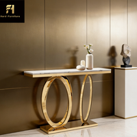 Table console de couloir moderne de luxe en acier inoxydable doré avec base circulaire pour l'entrée de la maison et le couloir