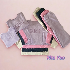 Conjunto de Sudadera Festoneada para Bebé al por Mayor, Atuendo Personalizado con Nombre Bordado y Lazo, Conjunto de Descanso para Bebé, Camisetas y Pantalones para Niña <span class=keywords><strong>2026</strong></span> - Product Image 6