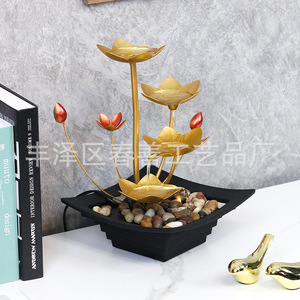 Décoration de bureau Feng Shui avec lotus doré et pierres pour attirer la prospérité dans le bureau, la maison ou l'entrée. - Product Image 3