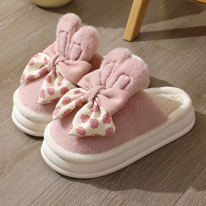 Wholesale Cute Cartoon Closed Toe Women's Winter <strong>Flip</strong>-<strong>Flops</strong> Fashion Trend Height Increasing Slipper <strong>with</strong> Soft Bow Factory Direct - Product Image 3