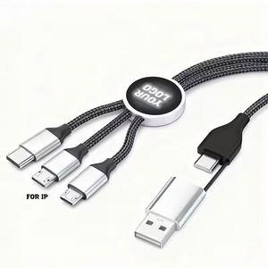 Custom Glow <b>Multi</b> Phone <b>Charger</b> Fast Charging Nylon Universal USB PD 3 5 in 1 Led Light up logo Cable for Promotional Gifts - Product Image 1