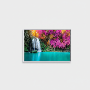 Purple Trees Waterfall <b>Canvas</b> Print: Elegant Nature Lake View Wall Art,WHITE <b>FRAMED</b> <b>CANVAS</b> - Product Image 2