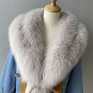 Veste bomber en jean pour femme avec <span class=keywords><strong>grand</strong></span> col en fourrure naturelle, <span class=keywords><strong>doudoune</strong></span> d'hiver de luxe en vraie fourrure de renard, vente en gros - Product Image 4
