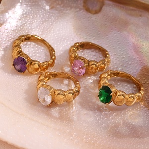 18K 금도금 지르콘 여름 보석 약혼 파티 기념일을 위한 다채로운 구슬 스테인리스 반지 세트 - Product Image 6