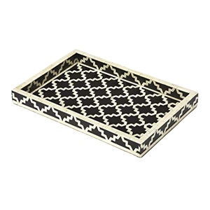 Luxury Bone Inlay Serving Tray Black White | Handmade Geometric Decorative Tray | Elegant <b>Coffee</b> <b>Table</b> Organizer with Handles - Product Image 1