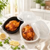 Boîte à poulet rôti jetable, compatible micro-ondes, emballage pour poulet rôti, boîte en plastique PP noire avec couvercle