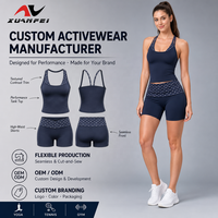 Ensemble de yoga à pois avec logo personnalisé pour femme, débardeur dos nu et short cycliste taille haute, ensemble d'entraînement gainant avec contrôle du ventre, OEM, bleu marine