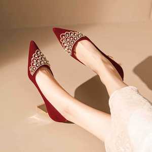 Chaussures à talons pointus en velours avec décoration en cristal, chaussures de fête de mariage, taille 35 36 37 38 39 40 - Product Image 3