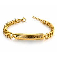 Bracelet Chaîne Cubaine en Acier Inoxydable pour Hommes 22cm, Bracelets à Maillons Tendance avec Barre d'Identification Géométrique Plaqué Or 18K, Vente en Gros