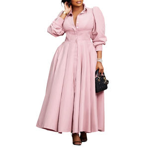 Vestido Largo Elegante de Manga Larga para Mujer, Tallas S-3XL, con Falda Amplia, Estilo Africano <span class=keywords><strong>Madrid</strong></span>, Color Puro, con Botones de Alta Calidad - Product Image 5