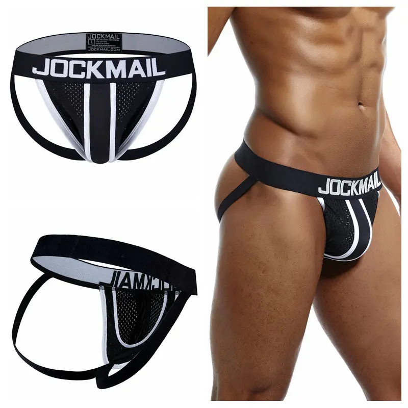 JOCKMAIL High quality stock sexy jockstraps mesh men underwear ice silk Breathable white G-string Pouch briefs