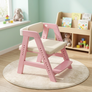 Chaise pour enfants rose à hauteur réglable avec siège et dossier en mousse, design solide pour le mobilier de salon - Product Image 1
