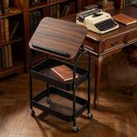 Chariot de rangement à 3 niveaux avec plateau en bois, chariot utilitaire en métal avec roues verrouillables pour chambre à coucher, salon, cuisine, bureau