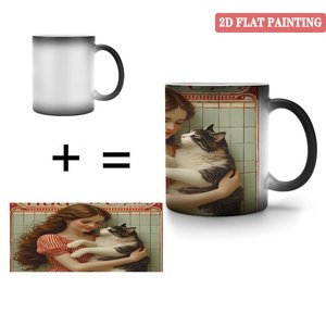 Taza de Cerámica Negra Esmerilada de 11 oz, Taza que Cambia de Color con Diseño de Gato - Product Image 4
