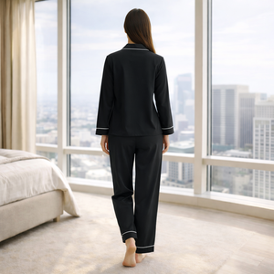 Pigiama da Donna Personalizzato con Logo, Maniche Lunghe, Lunghezza Intera, in Cotone Effetto Nuvola, Morbido, Traspirante, Liscio, Stile Lussuoso e alla Moda - Product Image 2