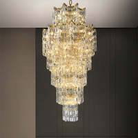 Lustre moderne élégant en cristal pour villas duplex, hôtels, grand lustre doré en métal avec cadre et cristaux K9 pour escalier