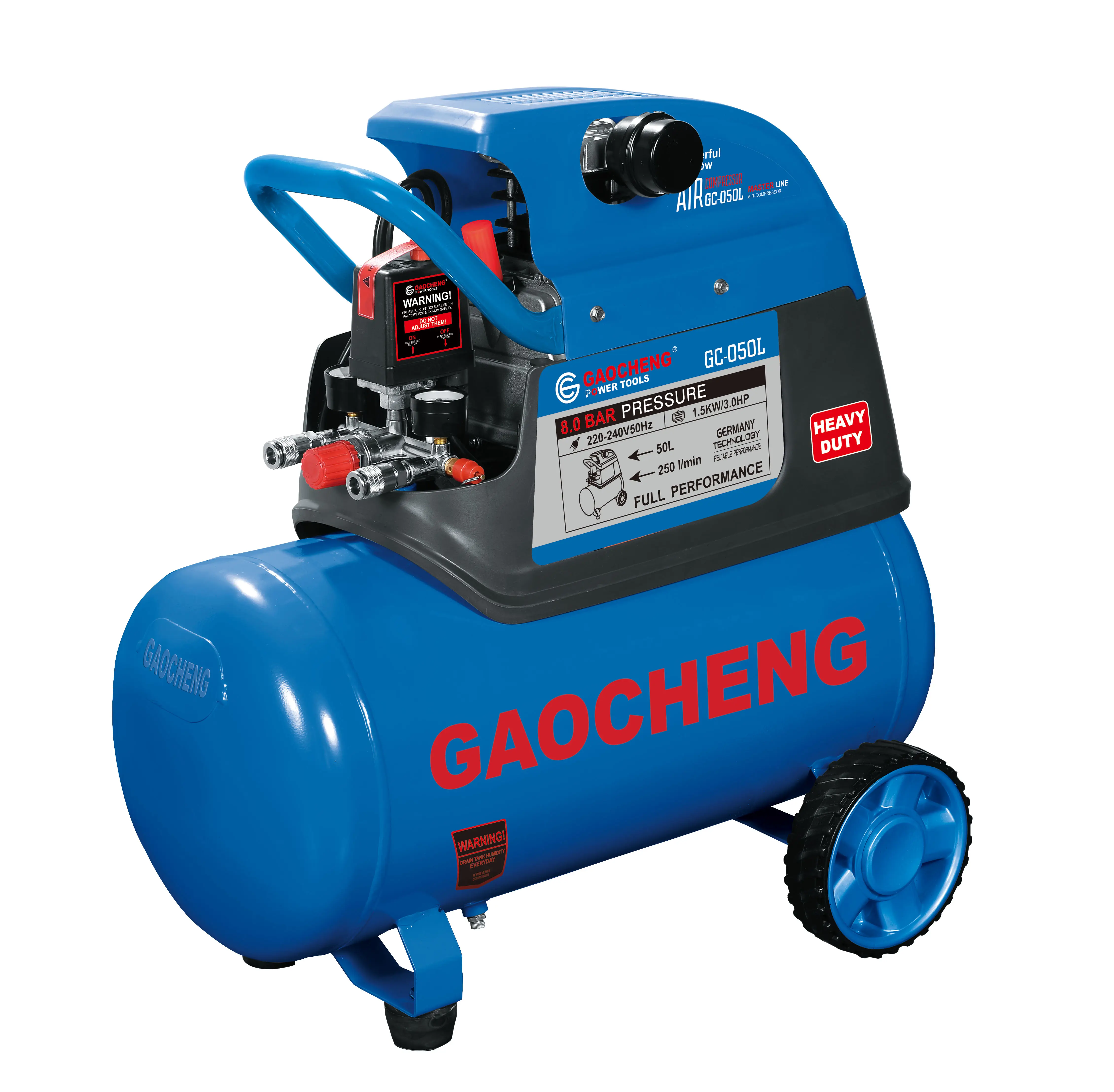 Gaocheng GC-050L ปั๊มลมแบบขับเคลื่อนด้วยสายพาน220V 8bar สายพานอัดอากาศแบบ115psi