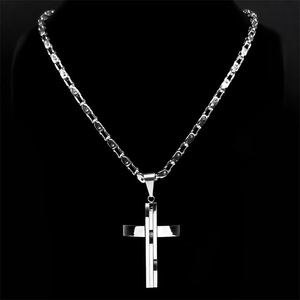Homens Jóias De Aço Inoxidável Hip-Hop Cruz Pingente Colar Religioso Crucifixo Cristão Colar com Link Chain - Product Image 3