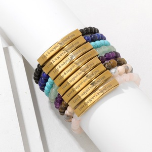 Bracciale all'ingrosso in acciaio inossidabile con ametista e turchese, incisione 'Love Support Surround You', ispirazionale, religioso, con messaggio di fede - Product Image 3