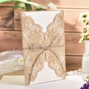 Carte de vœux de fête avec <span class=keywords><strong>dentelle</strong></span> dorée, invitation de <span class=keywords><strong>mariage</strong></span> en papier kraft, corde de jute, carte d'invitation de <span class=keywords><strong>mariage</strong></span>, papier brun, découpe au <span class=keywords><strong>laser</strong></span> - Product Image 5