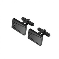 Nouveaux accessoires formels pour hommes, boutons de manchette en acier inoxydable électroplaqué noir avec gravure linéaire carrée CNC et sertissage de pierres