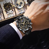 Reloj de Lujo para Hombre Poedagar 973, Correa de Cuero, Cronógrafo, Reloj de Pulsera de Cuarzo, Resistente al Agua, Reloj Luminoso para Hombre, Relojes Hombre