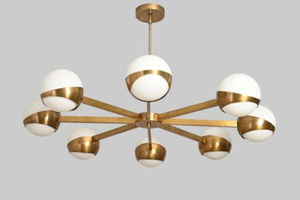 Lustre Sputnik en laiton fait main, 8 lumières, style moderne du milieu du siècle, luminaire suspendu en forme de globe - Product Image 3