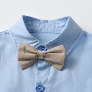 Ensemble formel deux pièces pour garçons, tenue d'été à manches courtes avec bretelles, chemise et short avec nœud papillon - Product Image 2