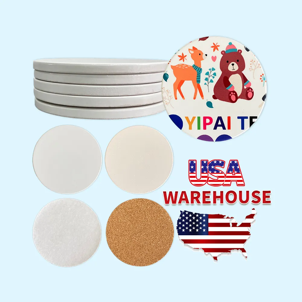 USA warehouse Sublimation Blanks white fai da te MDF Hardboard sottobicchieri in ceramica assorbenti rotondi quadrati e quadrati in legno per bevande