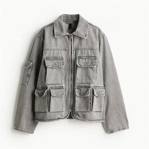 Chaqueta Bomber Vaquera Utilitaria para Mujer, Nueva Colección Otoño Invierno, Tejida, Ecológica, de Marca de Moda, Etiqueta Privada, Personalizada, Talla Grande - Product Image 3