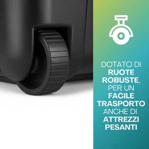 Boîte à outils 150L en plastique noir avec roulettes, couvercle à clipser, verrouillage sécurisé, conteneur de rangement - Product Image 4