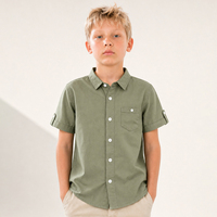 Chemise Oxford décontractée à manches courtes et col rabattu pour garçons, en coton respirant et écologique 180g, collection été premium