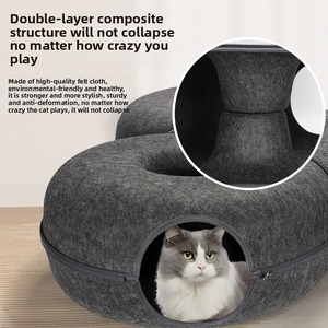 Multifunktionales Tunnel-Katzenbett Ganzjährig Nutzbares Wollfilz-Katzenhaus Nicht Haftend Fellentfernbar Waschbares Haustierbett für Mehrere Katzen - Product Image 3