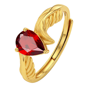 Bague Ajustable en Argent Sterling 925 Plaqué Or avec Pierres Naturelles en Forme de Poire 6*8mm et Plume d'Ange, Bijoux Bohèmes pour Femmes - Product Image 1