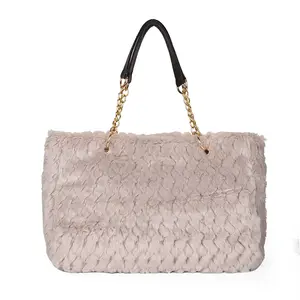 Hot Sale Factory wholesale large plush hand bags young females plush tote purses girls design faux fur handbags for woman