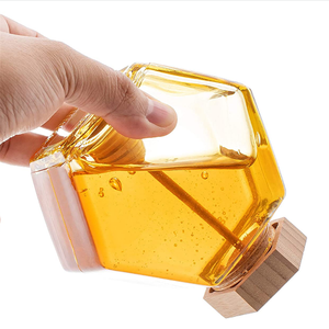 High Quality Eco-friendly Airtight Glass <strong>Honey</strong>&amp;Jam Jar Bamboo Lid Wooden Dipper Hexagon Shape <strong>Honey</strong> Household Food Storage - Product Image 3
