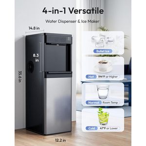 Distributeur d'eau Euhomy 4-en-1 avec machine à glaçons, chargement par le bas, eau chaude et froide, acier inoxydable noir, production de glace quotidienne de 33 lb - Product Image 2